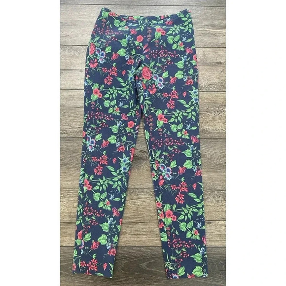 J.McLaughlin Pants Stretch Side Zipper Skinny Navy Blue Green Pink Floral 4 - Picture 1 of 4